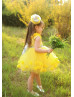 Yellow Floral Rustic Flower Girl Dress With Silver Bow